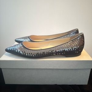 Jimmy Choo Romy Satin/Sequin Flats (Black/Gunmetal)